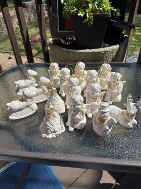 Source Unknown White Ceramic Christmas Ornaments Set